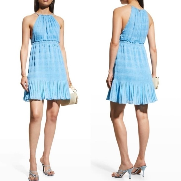 Rebecca Taylor Dresses & Skirts - Rebecca Taylor Pleated Voile Short Dress Size Large Cerulean Blue Halter New NWT